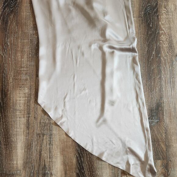 Michelle Mason Silk One Shoulder Dress Size 10 Gray NWT Midi Draped - Picture 10 of 13